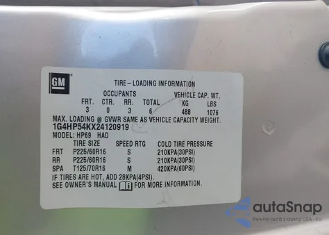 2002 Buick Lesabre Custom z USA, uszkodzony, nr VIN 1G4HP54KX24120919